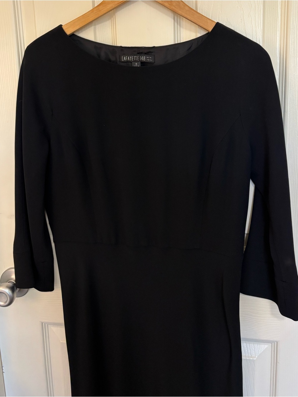 Lafayette 148 New York Black Three Quarter Sleeve Dress Size 8 - Picture 4 of 10